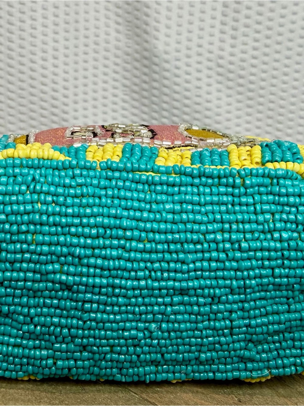 Viral Beaded Yellow & Teal Striped Sardine Tote - Picture 5 of 6
